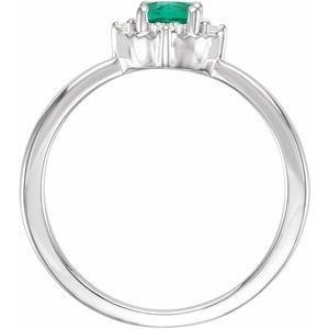 14K White Lab-Grown Emerald & .04 CTW Natural Diamond Halo-Style Ring - BN & CO JEWELRY