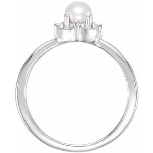 14K White Cultured White Freshwater Pearl & .04 CTW Natural Diamond Halo-Style Ring - BN & CO JEWELRY