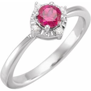 14K White Lab-Grown Ruby & .04 CTW Natural Diamond Halo-Style Ring - BN & CO JEWELRY