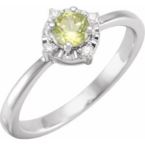 Sterling Silver Natural Peridot & .04 CTW Natural Diamond Halo-Style Ring - BN & CO JEWELRY