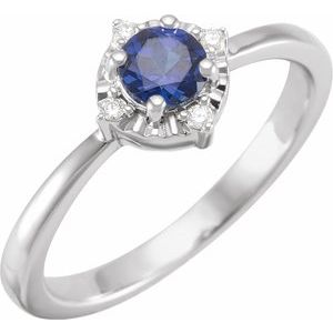 Sterling Silver Lab-Grown Blue Sapphire & .04 CTW Natural Diamond Halo-Style Ring - BN & CO JEWELRY