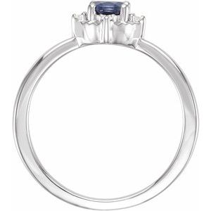 14K White Lab-Grown Blue Sapphire & .04 CTW Natural Diamond Halo-Style Ring - BN & CO JEWELRY