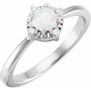 14K White Lab-Grown White Opal & .04 CTW Natural Diamond Halo-Style Ring - BN & CO JEWELRY