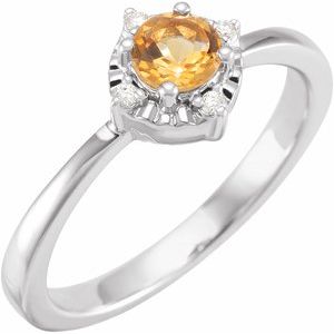 Sterling Silver Natural Citrine & .04 CTW Natural Diamond Halo-Style Ring - BN & CO JEWELRY