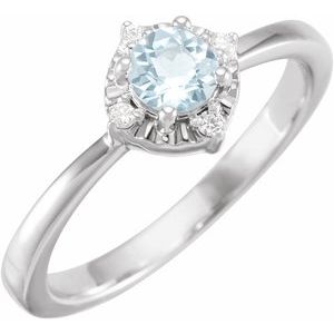 Sterling Silver Natural Sky Blue Topaz & .04 CTW Natural Diamond Halo-Style Ring - BN & CO JEWELRY