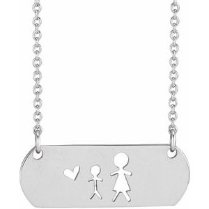Sterling Silver Mother & Son Stick Figure Family 18" Necklace - BN & CO JEWELRY