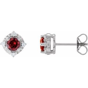 14K White Natural Mozambique Garnet & .08 CTW Natural Diamond Halo-Style Earrings - BN & CO JEWELRY