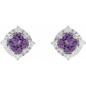 Sterling Silver Natural Amethyst & .08 CTW Natural Diamond Halo-Style Earrings - BN & CO JEWELRY