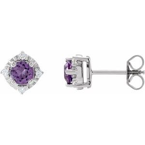 14K White Natural Amethyst & .08 CTW Natural Diamond Halo-Style Earrings - BN & CO JEWELRY