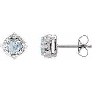 Sterling Silver Natural Aquamarine & .08 CTW Natural Diamond Halo-Style Earrings - BN & CO JEWELRY