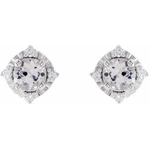 Sterling Silver Lab-Grown White Sapphire & .08 CTW Natural Diamond Halo-Style Earrings - BN & CO JEWELRY