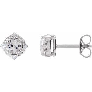 Sterling Silver Lab-Grown White Sapphire & .08 CTW Natural Diamond Halo-Style Earrings - BN & CO JEWELRY