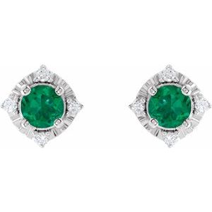 Sterling Silver Lab-Grown Emerald & .08 CTW Natural Diamond Halo-Style Earrings - BN & CO JEWELRY
