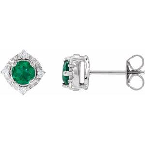 Sterling Silver Lab-Grown Emerald & .08 CTW Natural Diamond Halo-Style Earrings - BN & CO JEWELRY