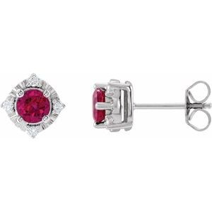 Sterling Silver Lab-Grown Ruby & .08 CTW Natural Diamond Halo-Style Earrings - BN & CO JEWELRY