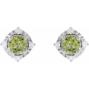 14K White Natural Peridot & .08 CTW Natural Diamond Halo-Style Earrings - BN & CO JEWELRY