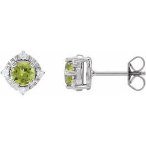 14K White Natural Peridot & .08 CTW Natural Diamond Halo-Style Earrings - BN & CO JEWELRY