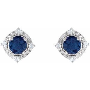 Sterling Silver Lab-Grown Blue Sapphire & .08 CTW Natural Diamond Halo-Style Earrings - BN & CO JEWELRY