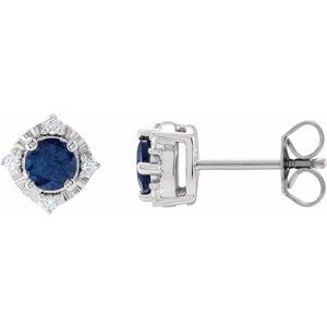 Sterling Silver Lab-Grown Blue Sapphire & .08 CTW Natural Diamond Halo-Style Earrings - BN & CO JEWELRY