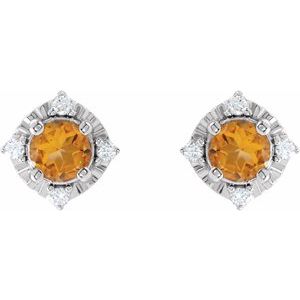 14K White Natural Citrine & .08 CTW Natural Diamond Halo-Style Earrings - BN & CO JEWELRY