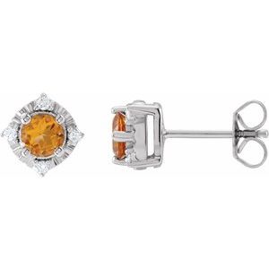 Sterling Silver Natural Citrine & .08 CTW Natural Diamond Halo-Style Earrings - BN & CO JEWELRY