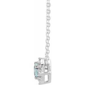 14K White Natural Aquamarine & .04 CTW Natural Diamond Halo-Style 18" Necklace - BN & CO JEWELRY