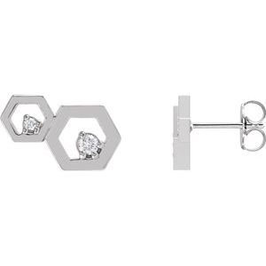 14K White .08 CTW Natural Diamond Honeycomb Earrings - BN & CO JEWELRY
