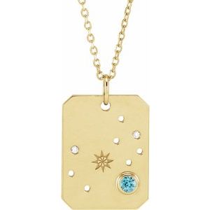 14K Yellow Natural Blue Zircon & .0075 CTW Natural Diamond Scorpio Zodiac Constellation 16-18" Necklace - BN & CO JEWELRY