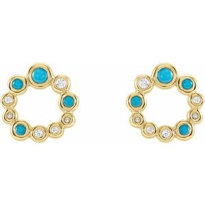 14K Yellow Natural Turquoise & 1/8 CTW Natural Diamond Earrings - BN & CO JEWELRY