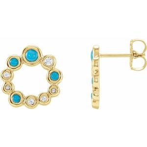 14K Yellow Natural Turquoise & 1/8 CTW Natural Diamond Earrings - BN & CO JEWELRY