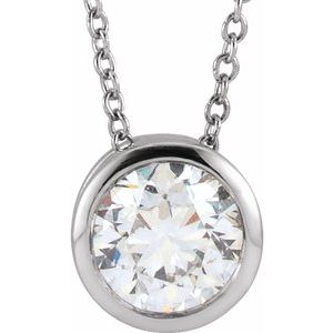 14K White 1 CT Lab-Grown Diamond Solitaire 16-18" Necklace - BN & CO JEWELRY