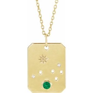 14K Yellow Natural Emerald & .0075 CTW Natural Diamond Aries Zodiac Constellation 16-18" Necklace - BN & CO JEWELRY