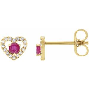 14K Yellow Natural Ruby & 1/10 CTW Natural Diamond Heart Earrings - BN & CO JEWELRY