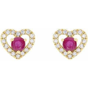 14K Yellow Natural Ruby & 1/10 CTW Natural Diamond Heart Earrings - BN & CO JEWELRY