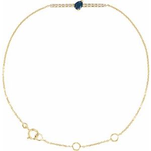 14K Yellow Pear Natural Blue Sapphire & .07 CTW Natural Diamond Bar 6 1/2-7 1/2" Bracelet - BN & CO JEWELRY