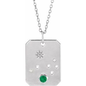 Sterling Silver Natural Emerald & .0075 CTW Natural Diamond Aries Zodiac Constellation 16-18" Necklace - BN & CO JEWELRY