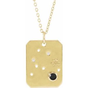 14K Yellow Natural Black Spinel & .0075 CTW Natural Diamond Aquarius Zodiac Constellation 16-18" Necklace - BN & CO JEWELRY