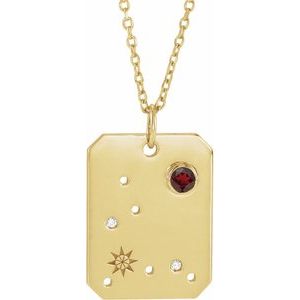 14K Yellow Natural Mozambique Garnet & .0075 CTW Natural Diamond Pisces Zodiac Constellation 16-18" Necklace - BN & CO JEWELRY