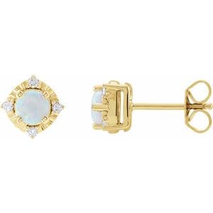 14K Yellow Lab-Grown White Opal & .08 CTW Natural Diamond Halo-Style Earrings - BN & CO JEWELRY