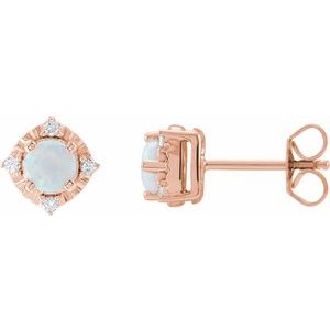 14K Rose Lab-Grown White Opal & .08 CTW Natural Diamond Halo-Style Earrings - BN & CO JEWELRY