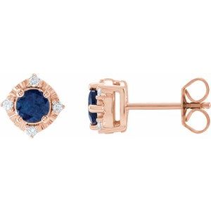 14K Rose Lab-Grown Blue Sapphire & .08 CTW Natural Diamond Halo-Style Earrings - BN & CO JEWELRY