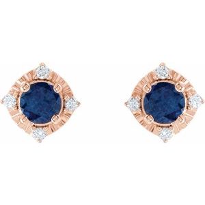 14K Rose Lab-Grown Blue Sapphire & .08 CTW Natural Diamond Halo-Style Earrings - BN & CO JEWELRY