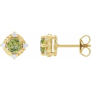 14K Yellow Natural Peridot & .08 CTW Natural Diamond Halo-Style Earrings - BN & CO JEWELRY