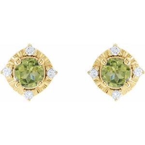 14K Yellow Natural Peridot & .08 CTW Natural Diamond Halo-Style Earrings - BN & CO JEWELRY