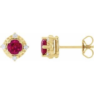 14K Yellow Lab-Grown Ruby & .08 CTW Natural Diamond Halo-Style Earrings - BN & CO JEWELRY