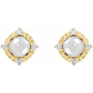 14K Yellow Cultured Freshwater Pearl & .08 CTW Natural Diamond Halo-Style Earrings - BN & CO JEWELRY