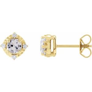 14K Yellow Natural White Sapphire & .08 CTW Natural Diamond Halo-Style Earrings - BN & CO JEWELRY