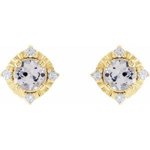 14K Yellow Natural White Sapphire & .08 CTW Natural Diamond Halo-Style Earrings - BN & CO JEWELRY