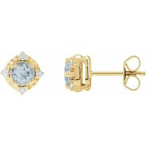 14K Yellow Natural Aquamarine & .08 CTW Natural Diamond Halo-Style Earrings - BN & CO JEWELRY