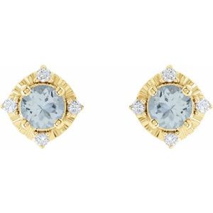 14K Yellow Natural Aquamarine & .08 CTW Natural Diamond Halo-Style Earrings - BN & CO JEWELRY